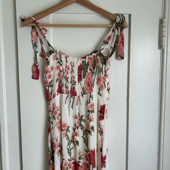 Reformation Floral Midi Dress in Cream and Red - Picture 6 of 7